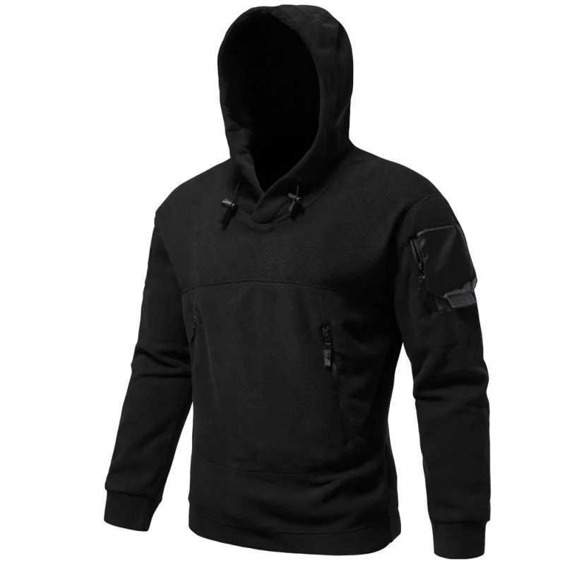 Autumn and Winter Mens Wear New Mens Casual Outdoor Tactical Hooded Sweater Mens Fleece Jersey Solid Color Fleece Sweatshirt W250207