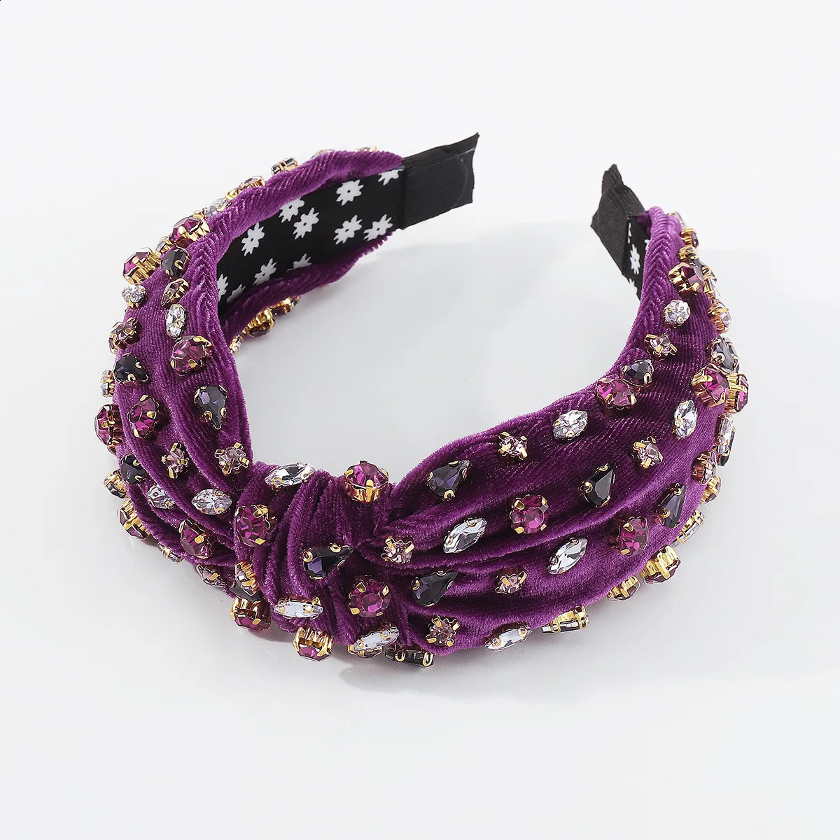 European and American Fashion Exaggerated Flannel Diamond-Laid Headband Knotted Temperament Wide Headband Hair Accessories 250207
