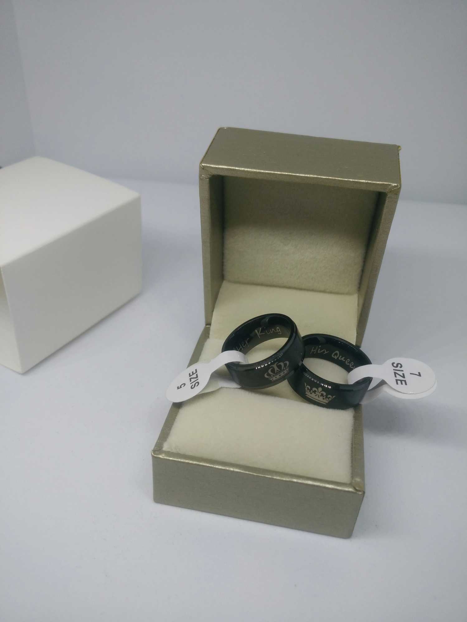 6mm Black color 316L stainless steel HIS QUEEN and HER KING IP Ring for Men and Women W250207