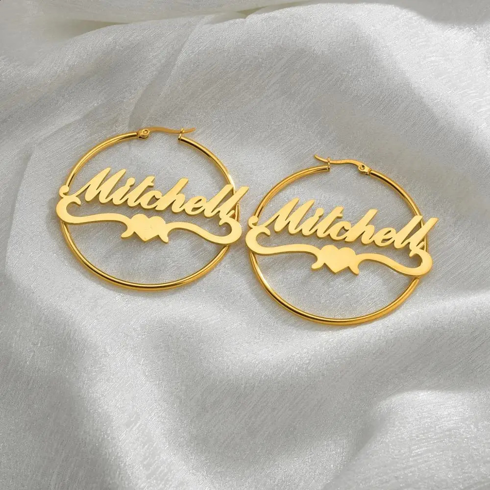 Atoztide Personalized Name High Quality Stainless Steel Letter Earrings Custom Name Cricle Earrings For Women Party Jewelry 250206