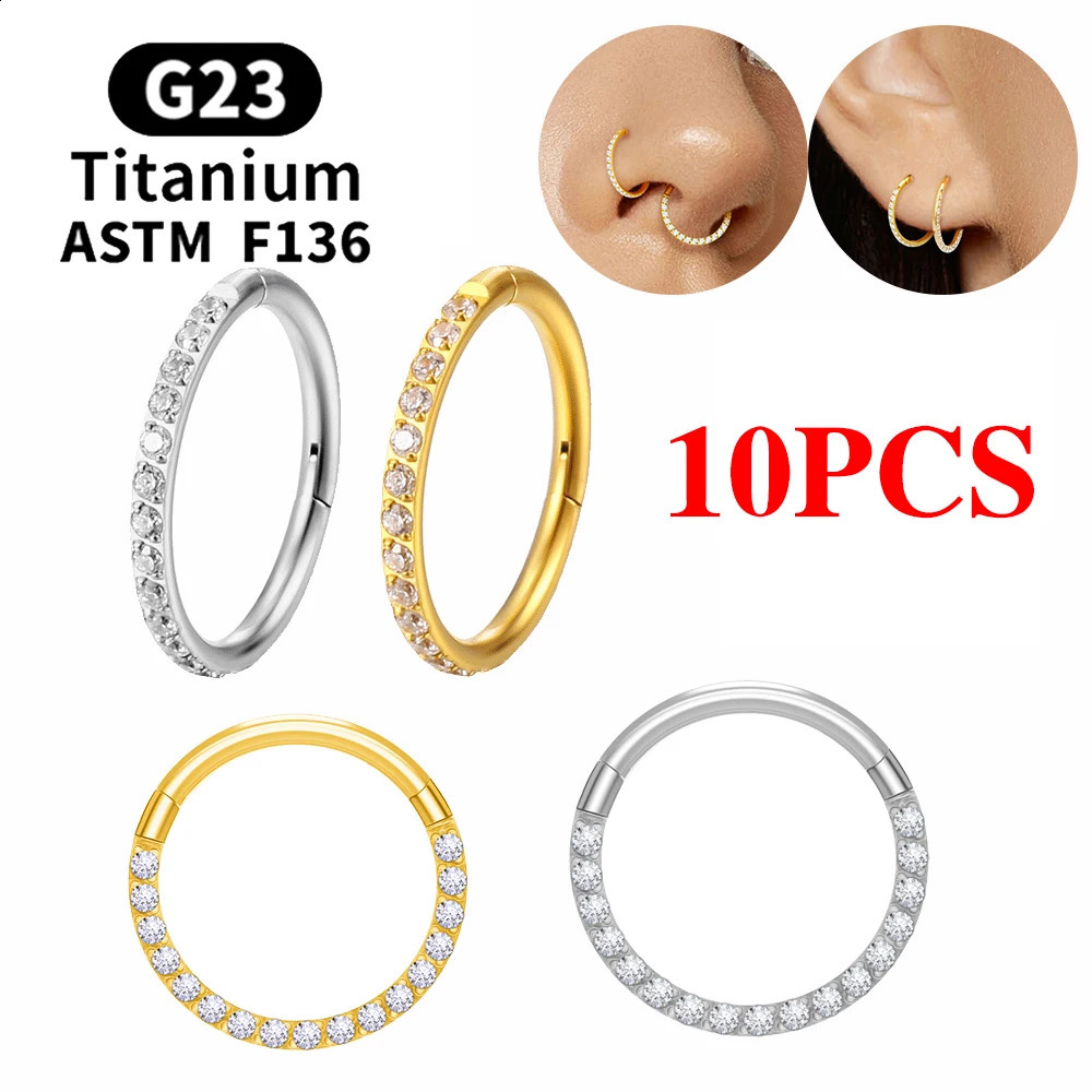 10PCS G23 Lip Hinged Earrings Hoop Round Tragus Cartilage Helix Segment Ear Nose Ring Body Piercing Jewelry 250207
