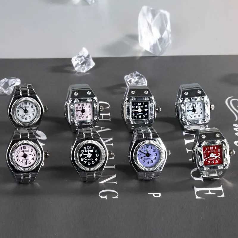 WLP 2023 Fashion Mini Quartz Watch Clock Finger Rings for Men Women Elastic Strap Punk Gothic Couple Roman Ring Jewelry Gift W250207