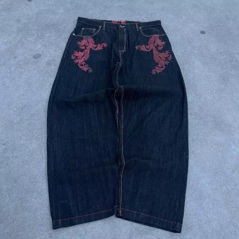 American New Fashion Geometric Pattern Print Baggy Jeans Ladies Y2k Haruku Vintage Hip Hop Popular High Waist Wide Leg Pants