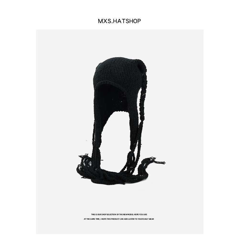 Dark wool female personality niche hip-hop Fried Dough Twists braid knitting cold warm Lei Feng hat winter