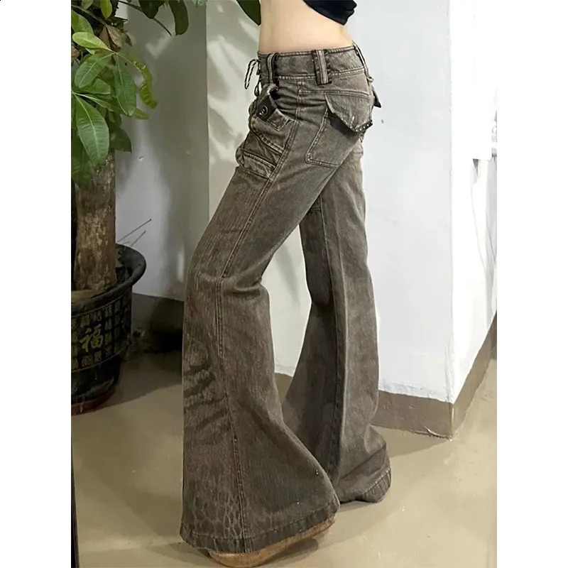 Khaki Womens Jeans High Waist Vintage Straight Winter Y2K Classic Denim Pants Streetwear American Wide Leg Baggy Trouser 250206