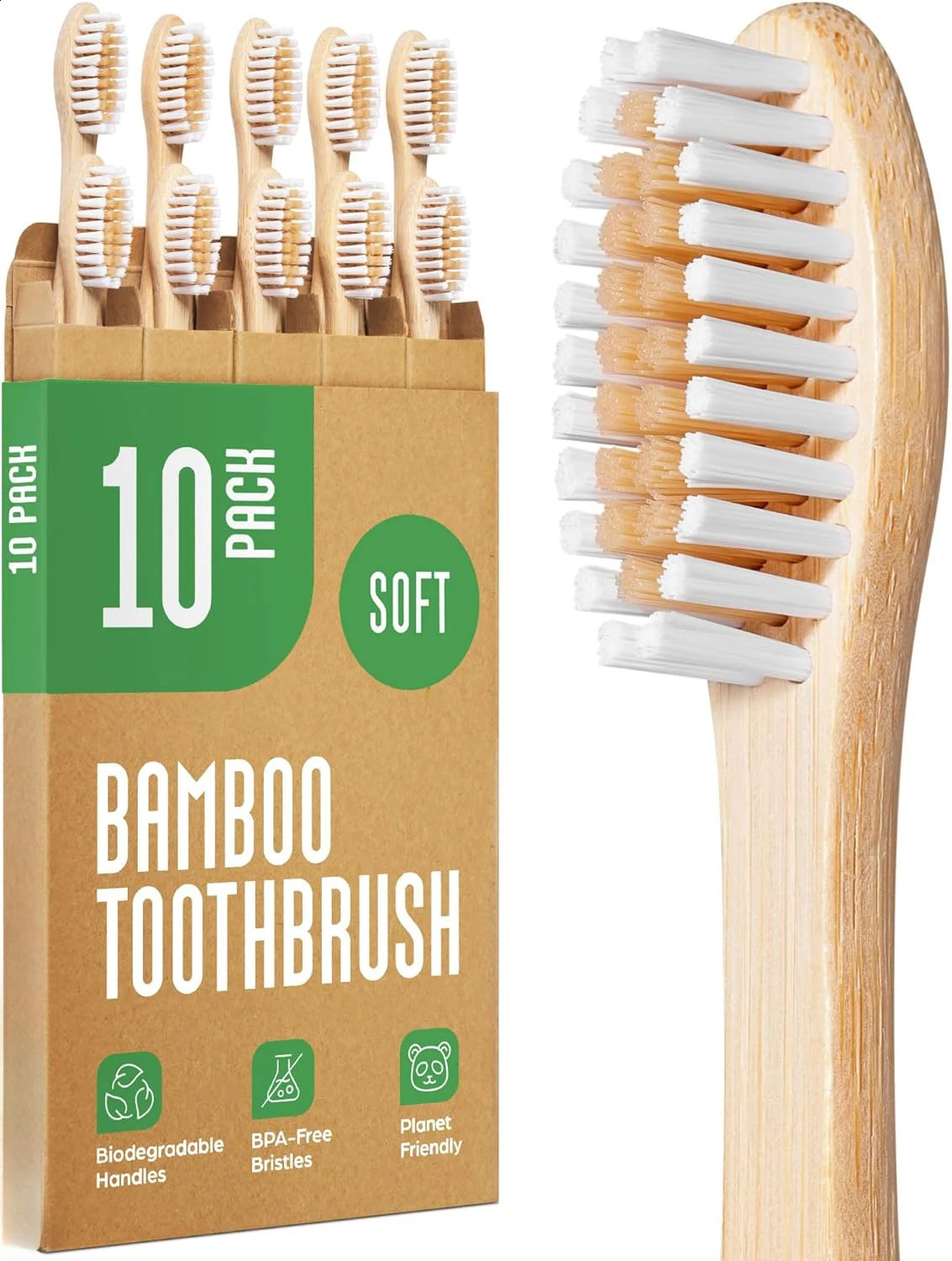 Biodegradable bamboo toothbrush 10 packs environmentally friendly compostable natural wooden toothbrush 250206