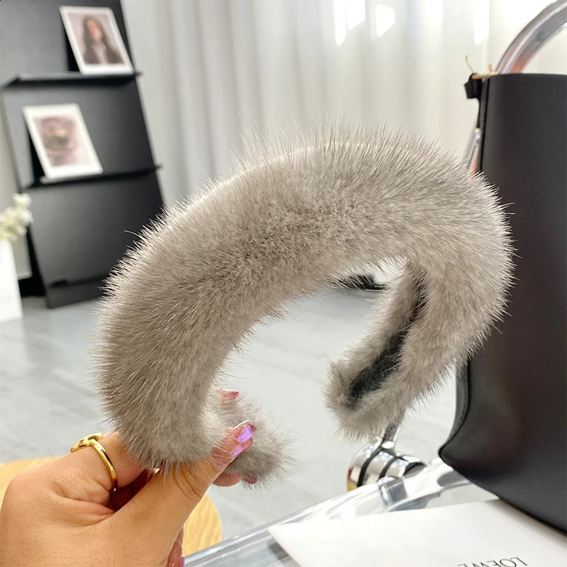 Women winter 100% Real Mink Fur Headbands High Quality Real Fur Hair Band Lady Fashion Hair Hoop Furry Gift 250207