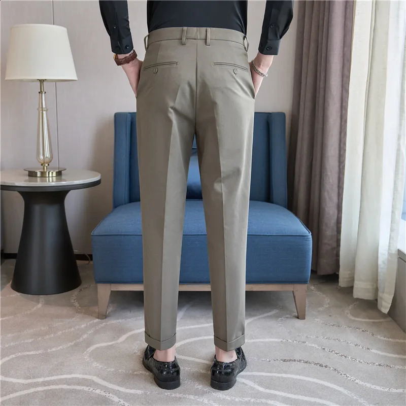 Men Suit Pants 2024 Elastic Slim Fit Formal Dress Pants Solid Casual White Trousers Pantalon Homme Wedding Party Men Clothing 250122