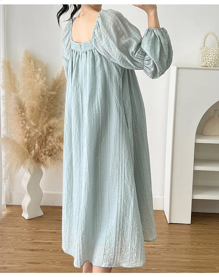 Pregnant Womens Clothing Spring Long Sleeve Square Collar Loose Maternity Chiffon Dress Plus Size Pregnancy Beach Blue 250114