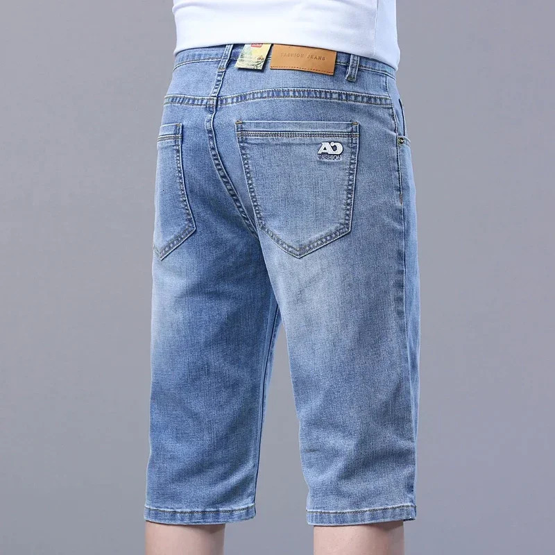 Summer Thin Mens Slim Fit Denim Shorts Cotton Blue Stretch Straight Light Business Casual Short Pants Classic Style Male 250207