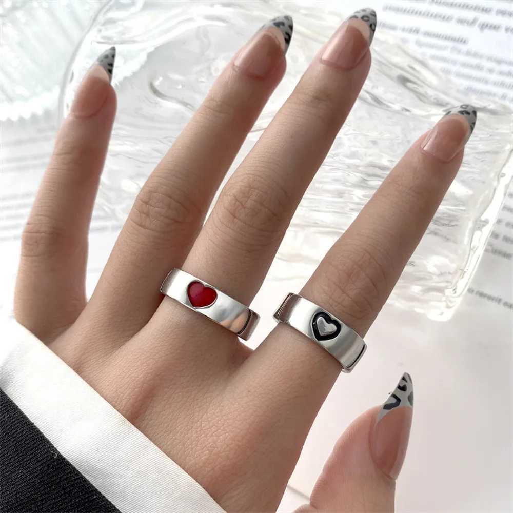 Korean Fashion 1Pair Simple Couple Zircon Rings For Women Men Couple Goth Ring Luxury Opening Finger Ring Lovers Jewelry Gifts W250207