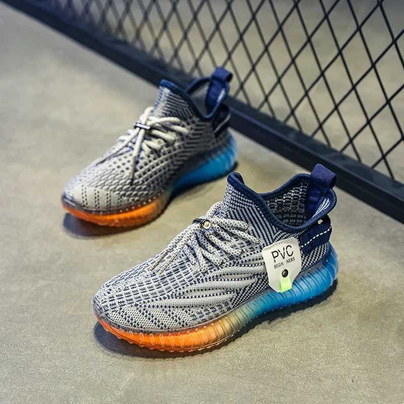 Hot Young Children Sneakers Boys Girls Coconut Casual Shoes Kids Breathable Flying Knit Stretch Mesh Non-Lace Up Running Shoes W250207