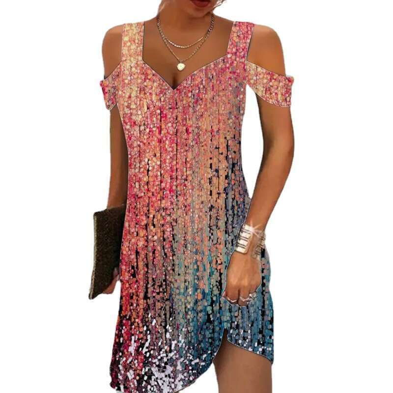 summer hot selg V-neck sexy off shoulder sleeves women's printed slim fit jumpsuit 2024 new casual fashion trend clothing