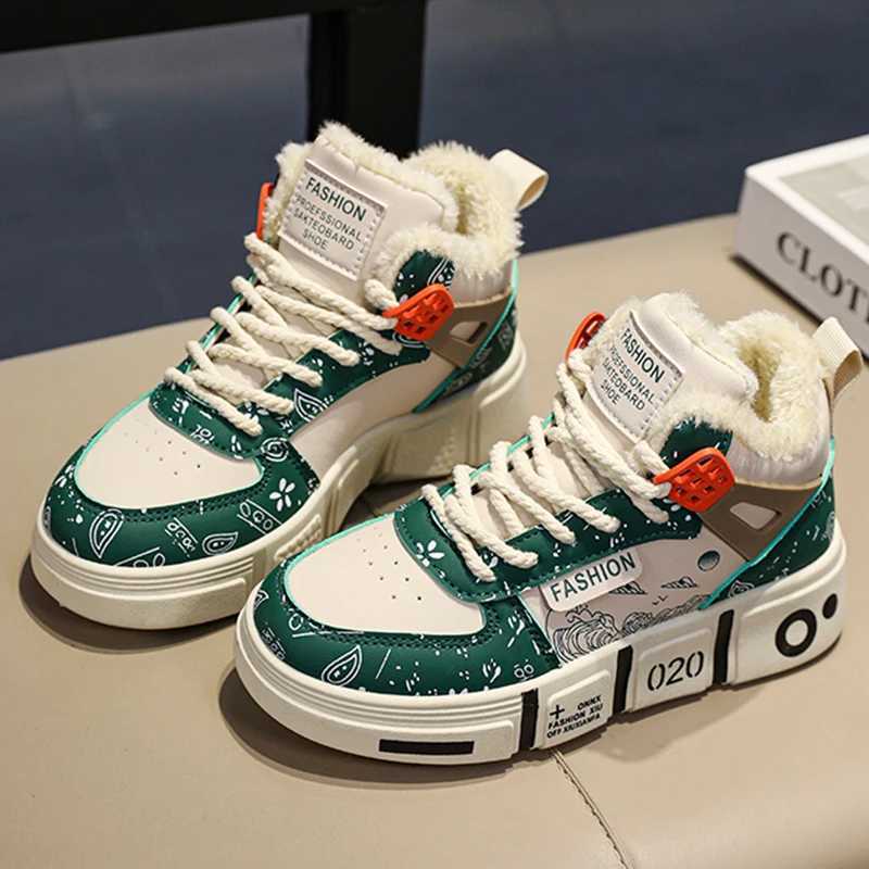 Kids Sneakers Winter Warm Plush Walking Shoes High-top Comfortable Fashion Casual Flat Tennis Shoes Childrens Boots for Boy W250207