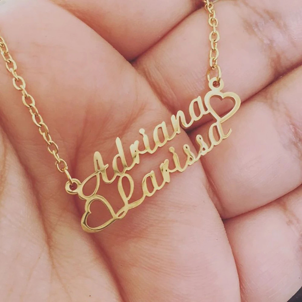 Personalized Custom Double Name Necklaces for Women Stainless Steel Couple Pendant Gold Color Chains Jewelry Valentines Day Gift 250206