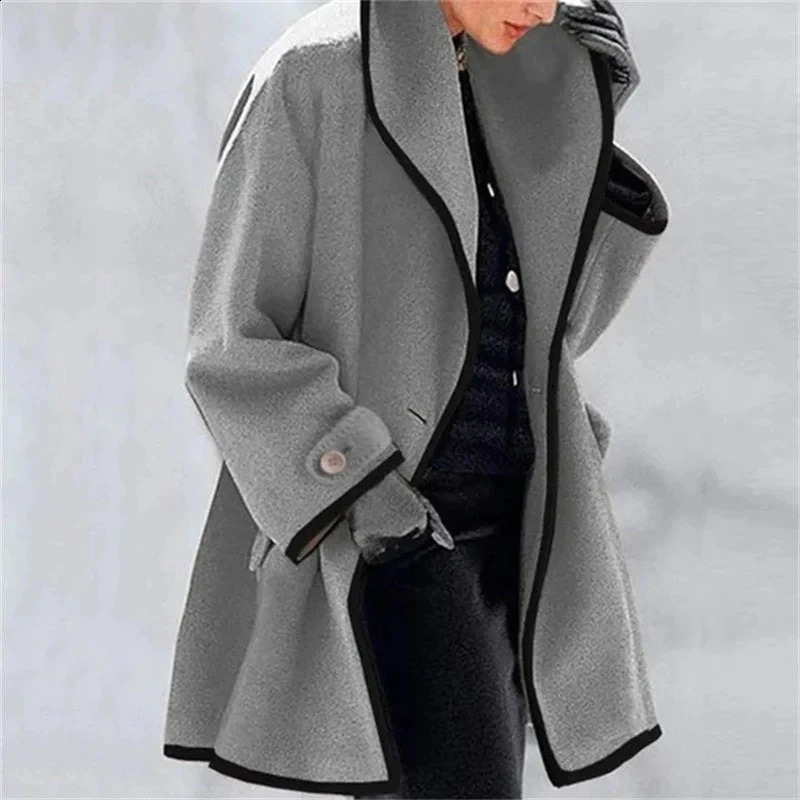 Womens Autumn And Winter Woolen Coat Long Sleeve Casual Outwears Fashion Women Solid Loose Jacket 250113Z