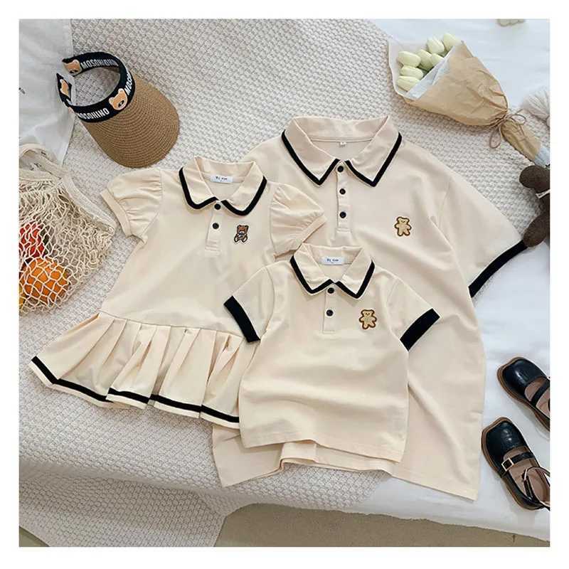Family Matching Clothes Summer 2023 Mother Daughter Dresses Family Look Polo T-Shirts Mother Kids Tees Clothes Father Son Outfit W250207