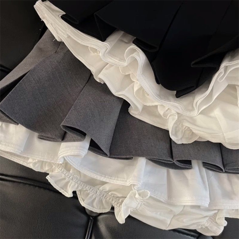 MEXZT Y2K Ruffles Black Mini Skirt Women Korean Patchwork Pleated Skirts Japanese Kawaii High Waist All Match A Line Skirt 250206