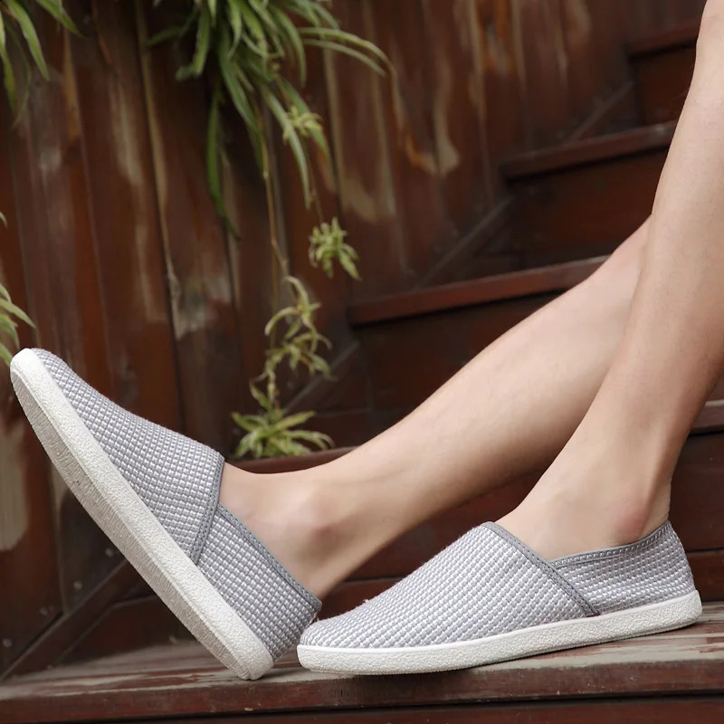 en Breathable Casual Flats Shoes Mens Canvas Loafers Fashion Men Slip on Fisherman Driving Footwear White 250219