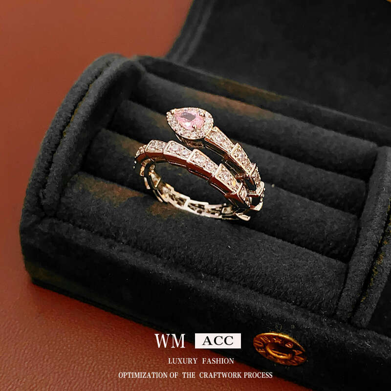 Zircon snake curved opening light luxury cool style, versatile index finger ring, simple and high-end commuting jewelry for women