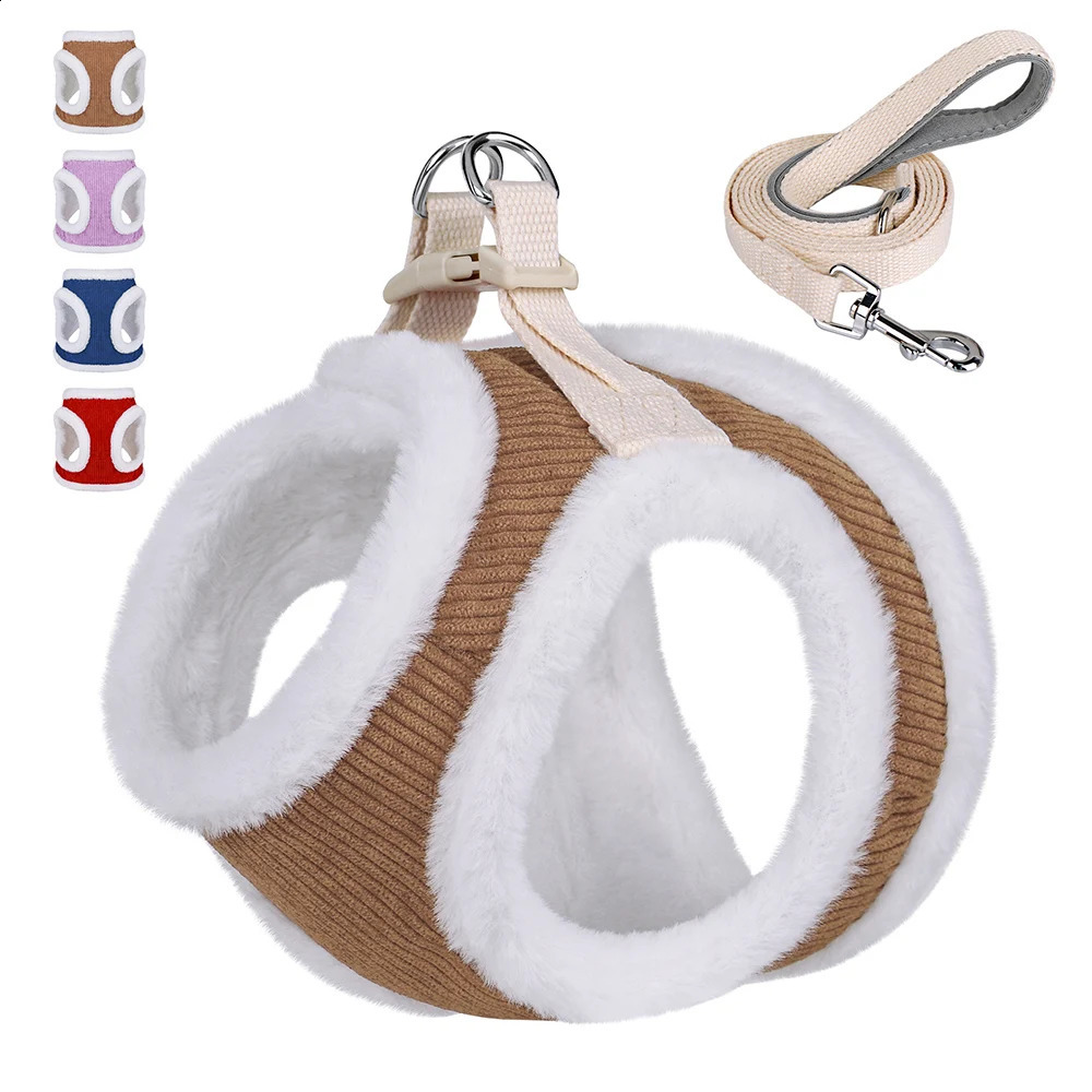 Warm Dog Harness Leash Set Soft Puppy Dog Harnesses With Fur Pet Walking Lead Adjustable Vest For Small Medium Dogs Chihuahua 250206