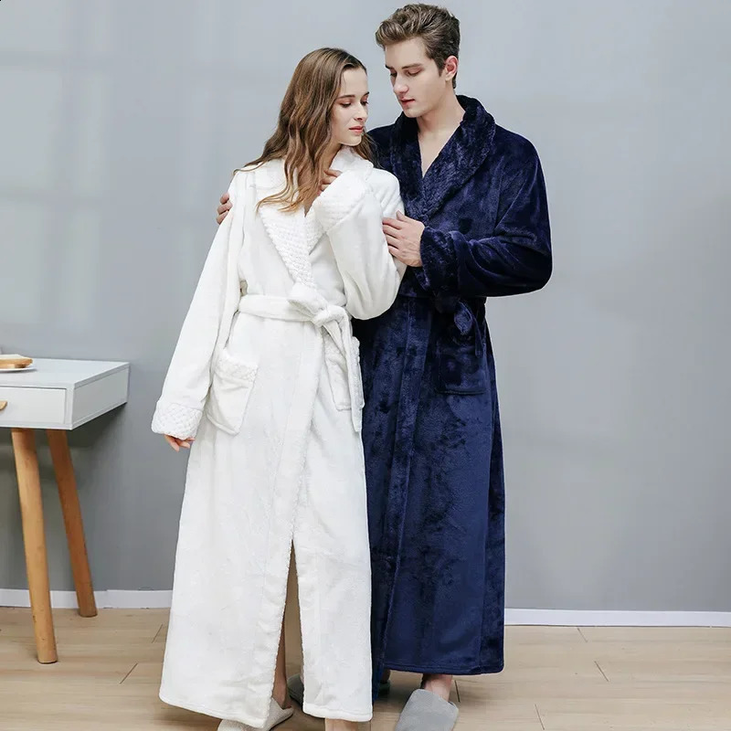 Female Autumn and Winter Warm Long Coral Velvet Thick Couple Bath Bathrobes Men Women Pajamas Shower Robe Towels For Adults 250109