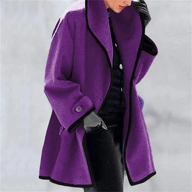 Womens Autumn And Winter Woolen Coat Long Sleeve Casual Outwears Fashion Women Solid Loose Jacket 250113Z