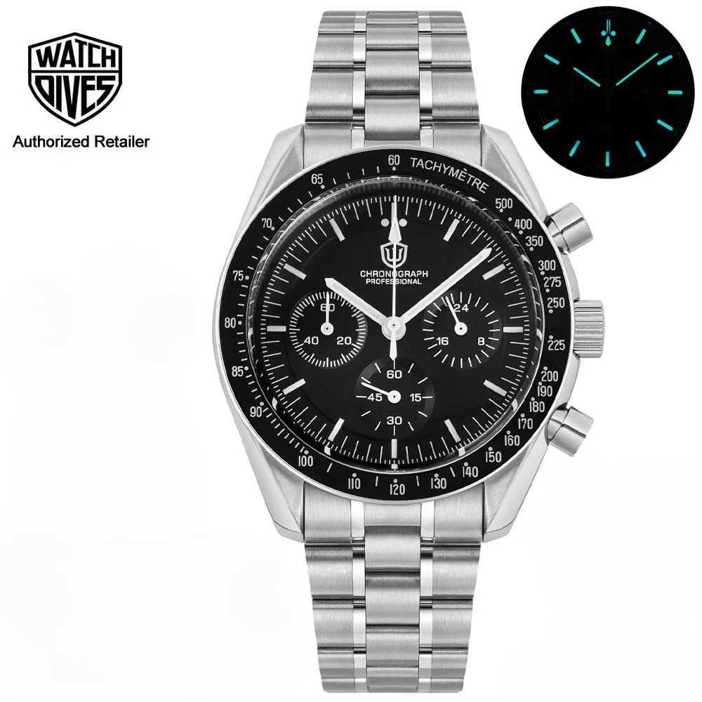 Wristwatches Watchdives WD1860 Quartz Watch VK63 Chronograph Movement Sapphire Crystal BGW9 Luminous 20Bar Waterproof 40mm Vintage Watches S2526