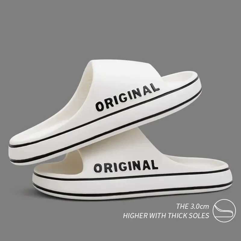 Women Letter Slippers Beach Slides Solid Color Mens Thick Sole Indoor Outdoor Summer Couple Sandals Bathroom Anti Slip ShoesXJ250207