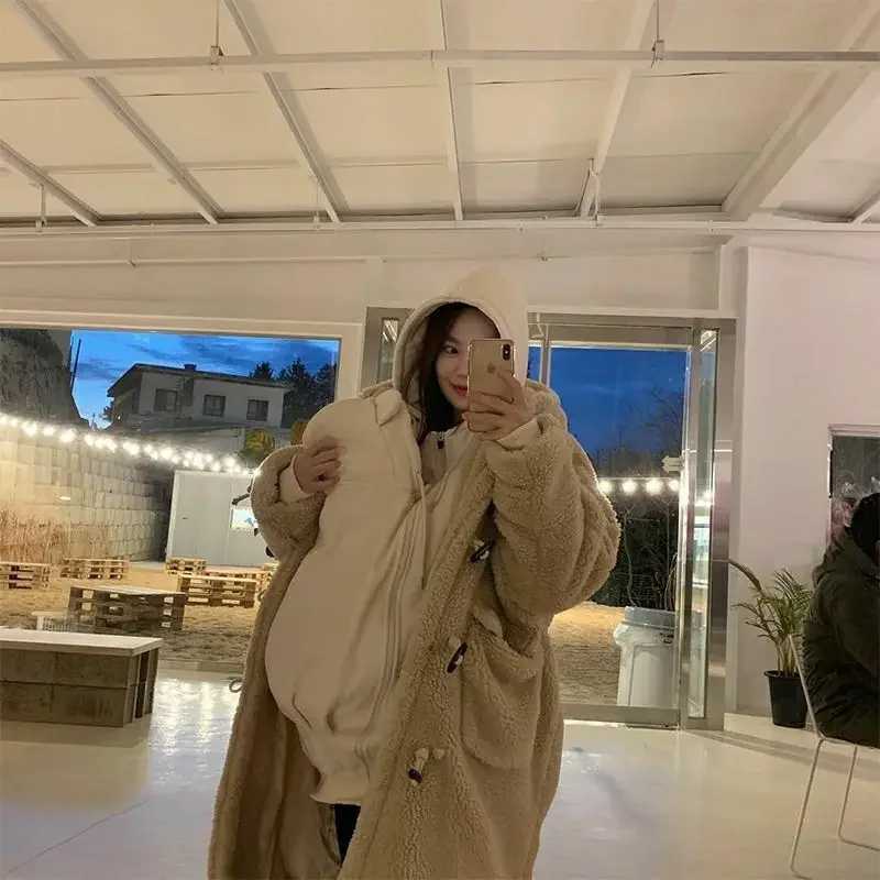 Winter Pregnancy Clothes Maternity Jackets Kangaroo Coat Baby Carrier Clothing Casual Hooded Mommy Outerwear Maternity Wear W250207