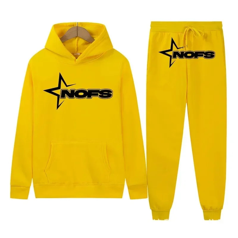 NOFS printed mens sportswear hoodie and jogging pants 2piece gym set Conjun 250207