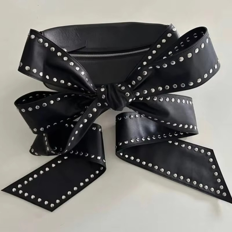 Rivet Designer Black Shoulder Bow Lace-Up Fahsion Brand Handbags PU Grunge Punk Crossbody Zipper Streetwear Bags Women