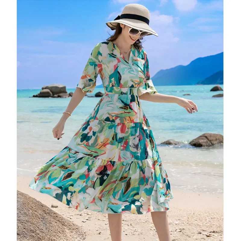 Holiday Family Matching Beach Couple Clothing Mom Daughter Green Dress Dad Son Outfits Resort Vacation Look Parent-child Clothes W250207
