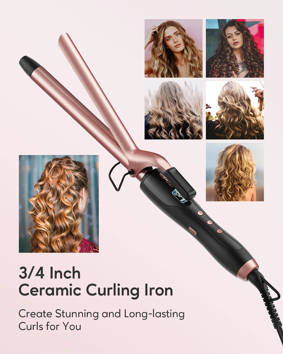 KIPOZ Curling Wand 19mm Ceramic Barrel Pro hair curler with Adjustable Temperature Include Heat Resistant Glove Travel Size 250206