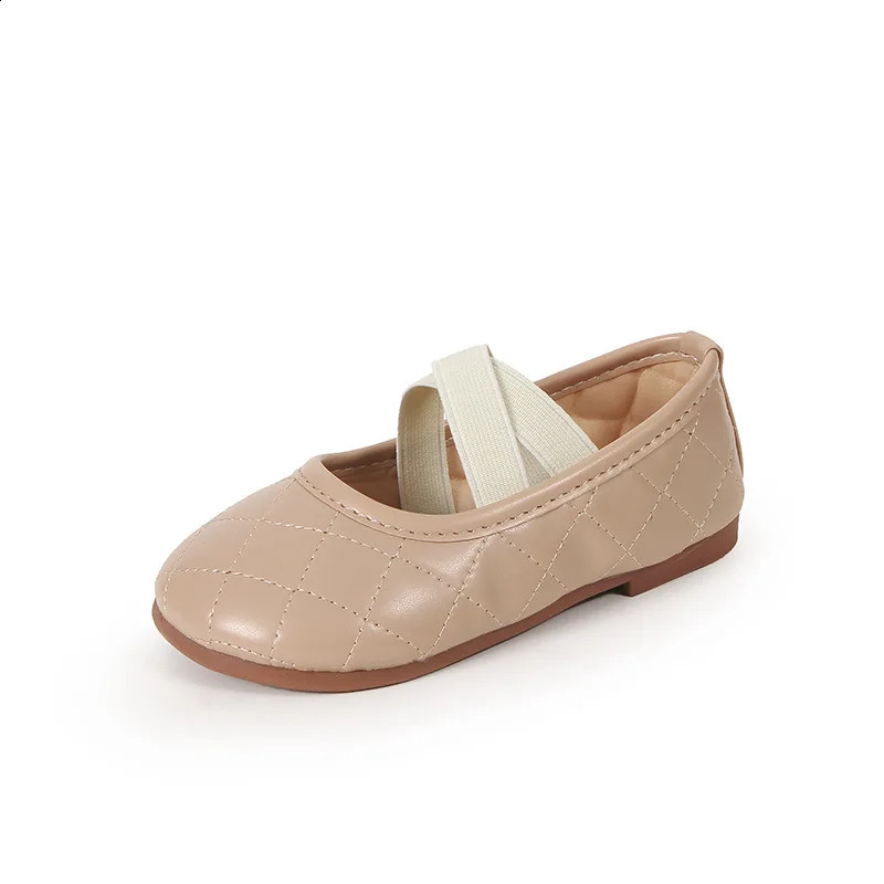 Princess Plaid Leather Girls Shoes Soft Comfortable Cross Strap Kids Shoes Sweet Wedding Dress Party Flats Mary Jane Shoes 250206