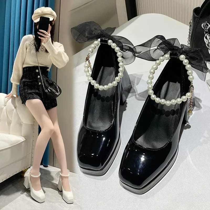 2024 Shoes for Women High Heels Mary Jane Pumps Ladies White Platform Zapatos De Mujer 250118