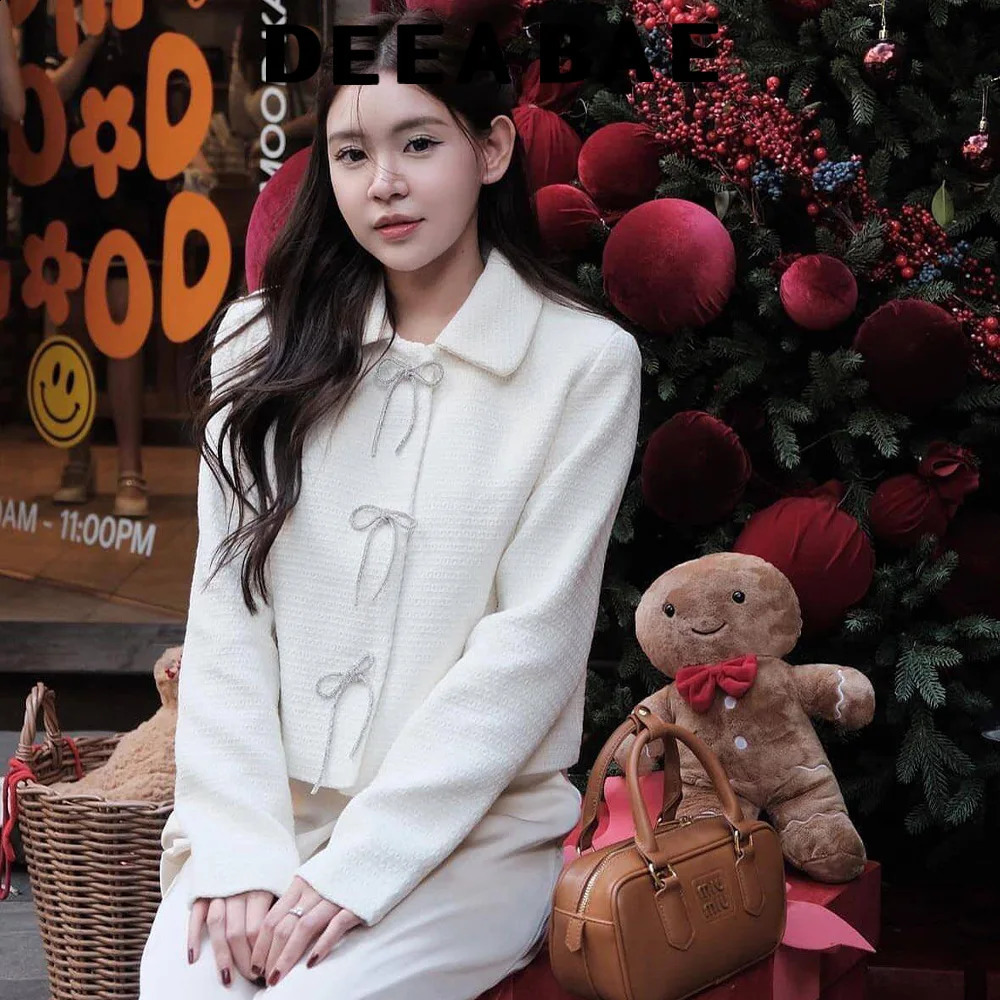 DEEABAE In Outerwears Fashionable And Simple Temperament Bow Button Decoration Texture Long Sleeve Jacket 250113Z