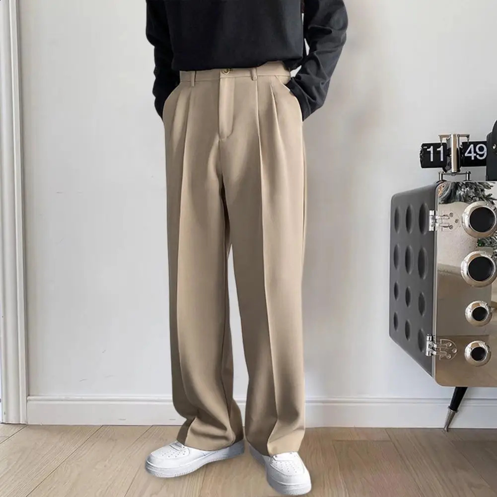 Business Pants Loose Workwear Solid Sewn Spring Autumn Mid-Waist Straight Wide Leg Casual Trousers 250122