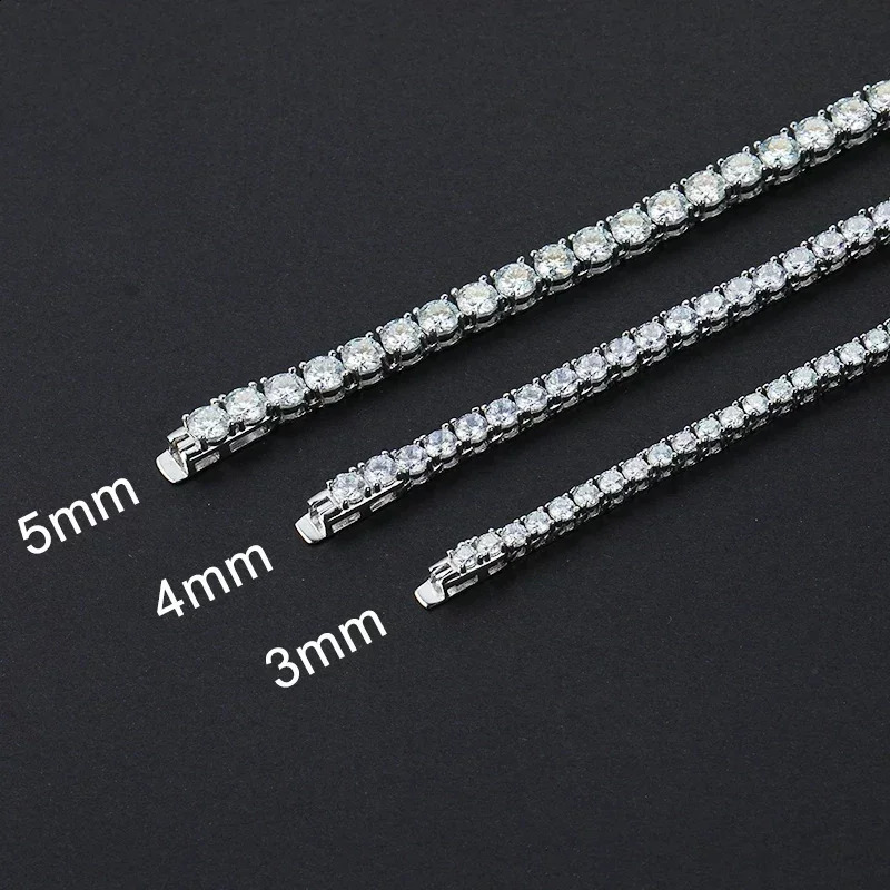 Real Tennis Necklace Bracelet For Women Men 925 Sterling Silver 3/4/5mm Full Diamonds With GRA Hiphop Party Jewelry 250120