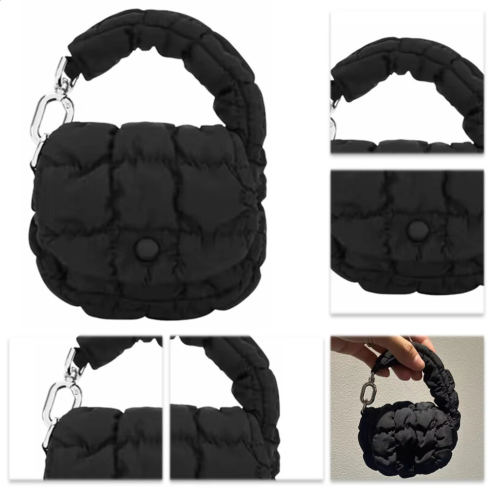 Women Pleated Top Handle Bag Mini Cloud Solid Color Cotton Ruched Dumpling Flap for Shopping Date 250206