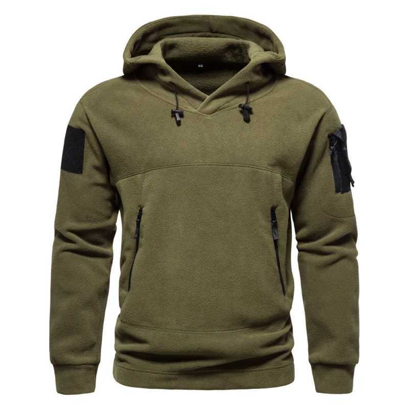 Autumn and Winter Mens Wear New Mens Casual Outdoor Tactical Hooded Sweater Mens Fleece Jersey Solid Color Fleece Sweatshirt W250207