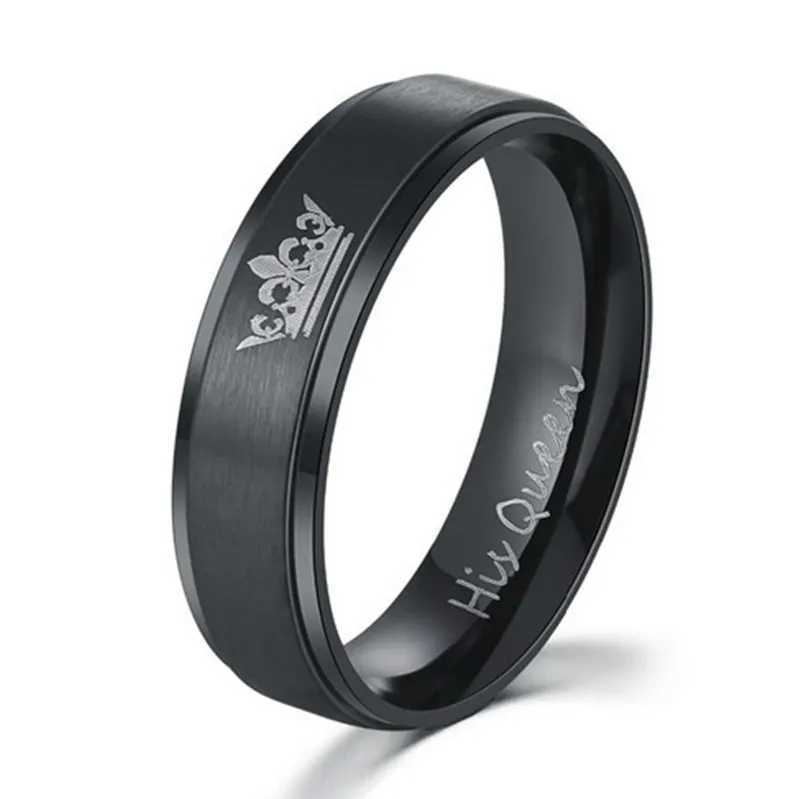 6mm Black color 316L stainless steel HIS QUEEN and HER KING IP Ring for Men and Women W250207