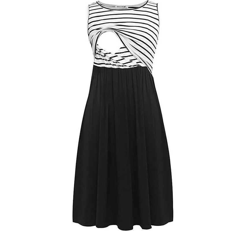 Womens Pregnancy Sleeveless Nursing Stitching Solid Colors Dress Maternity Dress Breastfeeding Clothes Knee Pregnancy Dresses W250207