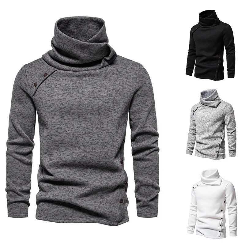 New British Style Mens Hoodies for Spring and Autumn Season Pile Up Collar Pullover Solid Color Top Trend W250207