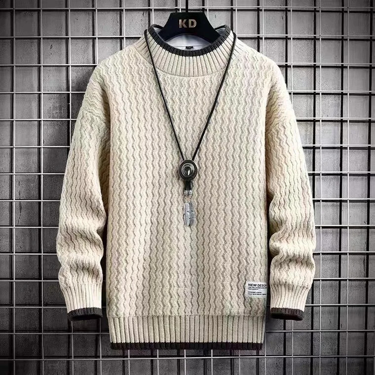 Winter Harajuku Sweater Men Casual O-Neck Pullovers High End Mens Striped Sweaters Male Thick Warm Pull Homme M-4XL 250206
