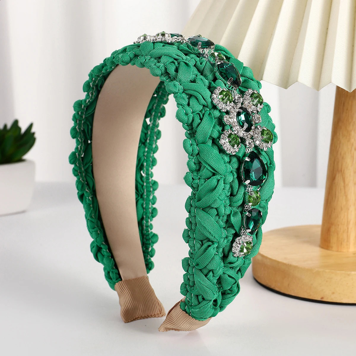 Ladies handmade crystal rhinestones fashion wide edge headband 250207