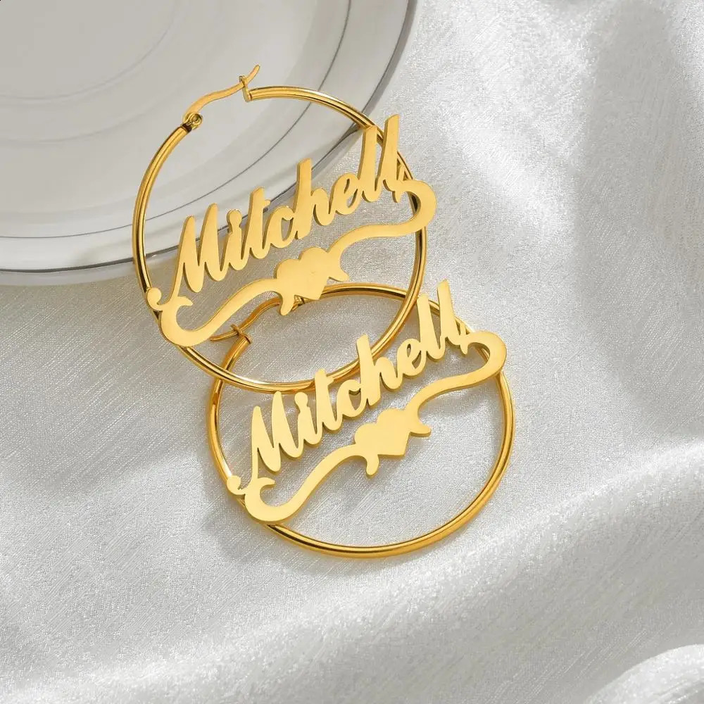 Atoztide Personalized Name High Quality Stainless Steel Letter Earrings Custom Name Cricle Earrings For Women Party Jewelry 250206