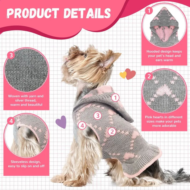 Dog Sweater Dress Dog Clothes Love Print Pet Pullover Knitted Warm Dog Winter Coat Chihuahua Yorkie Poodle Bichon Costume 250206