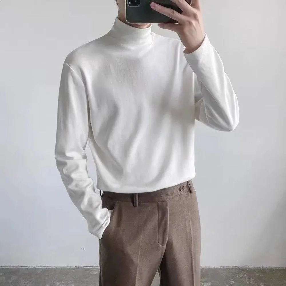 Y2k Mens T-Shirt Casual Versatile Long Sleeved Base Shirt Autumn British Breathable Solid Color Top Mens Clothing Unisex 250206