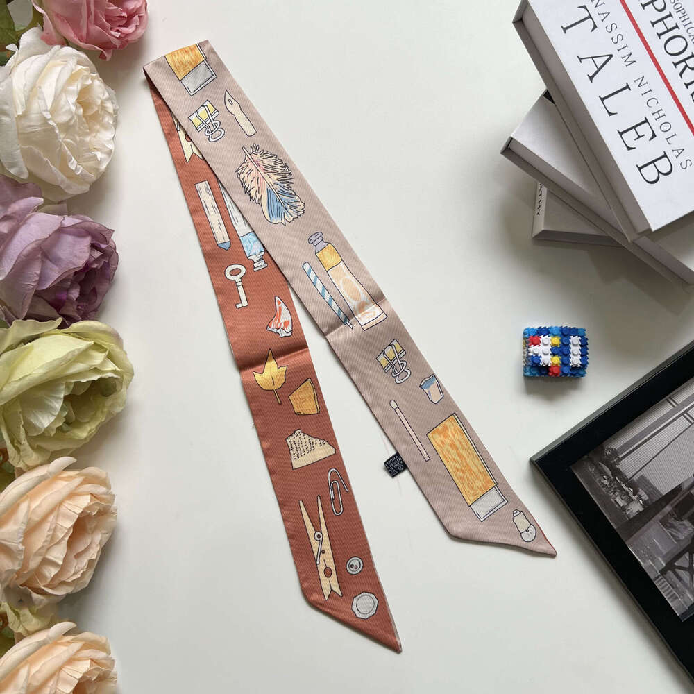 2025 Qiankun 90cm simulation silk scarf in bag, small long strip, narrow diagonal binding bag handle ribbon